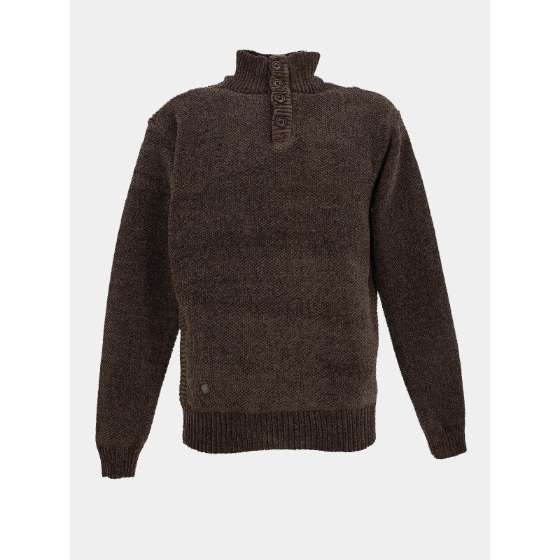 Pull à col boutonné intérieur polaire marron homme - RMS 26