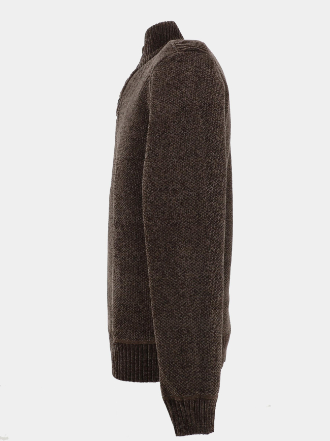Pull à col boutonné intérieur polaire marron homme - RMS 26