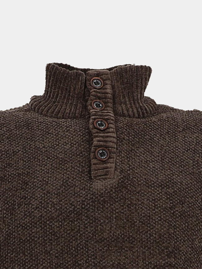 Pull à col boutonné intérieur polaire marron homme - RMS 26
