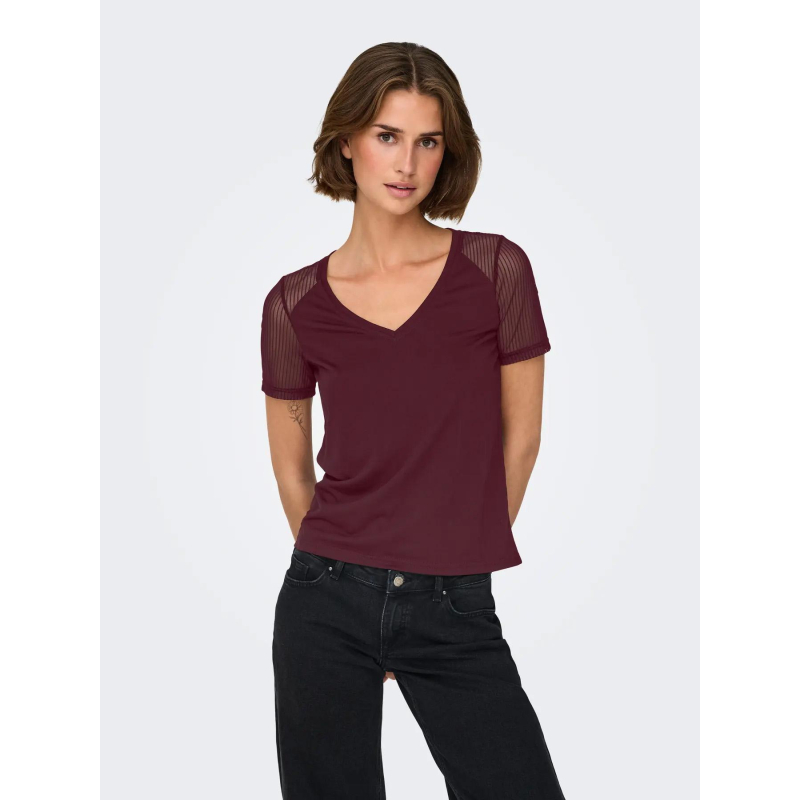 T-shirt à col v jdystinne bordeaux femme - JDY