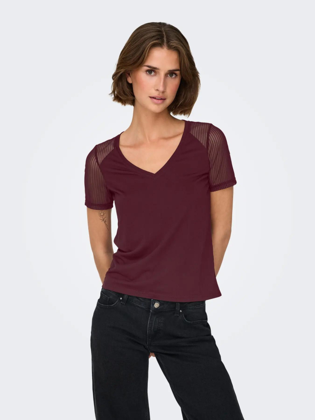 T-shirt à col v jdystinne bordeaux femme - JDY