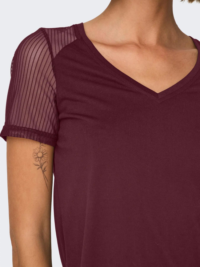 T-shirt à col v jdystinne bordeaux femme - JDY