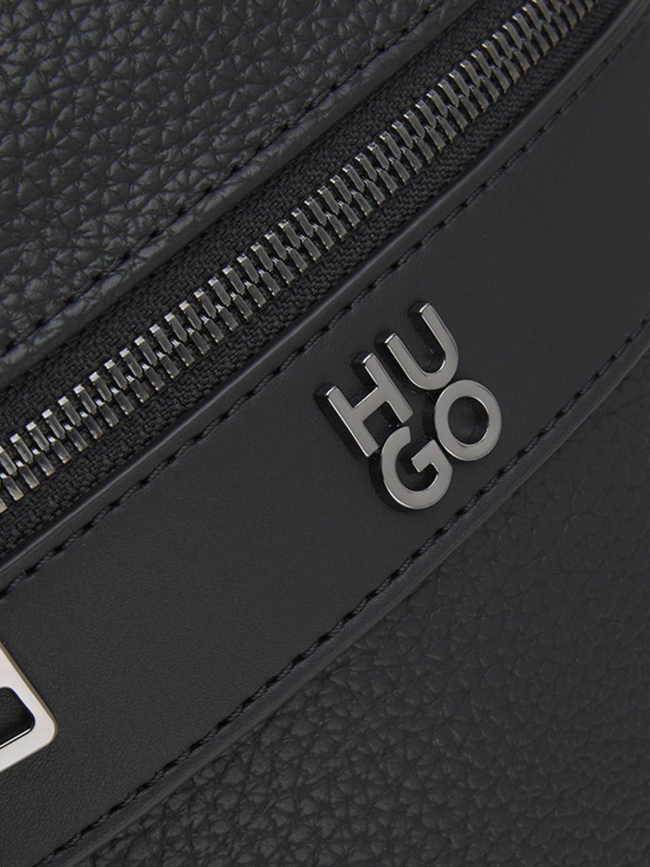 Sac reporter en similicuir grainé à logo revisité noir homme - Hugo