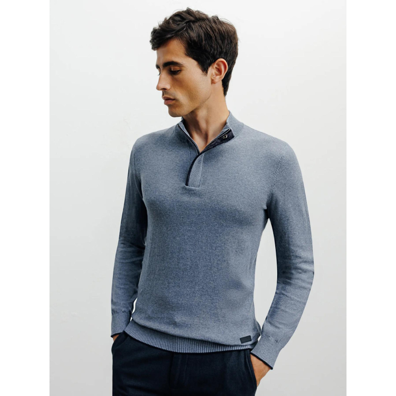 Pull à col montant demi zippé bacary bleu homme - Izac