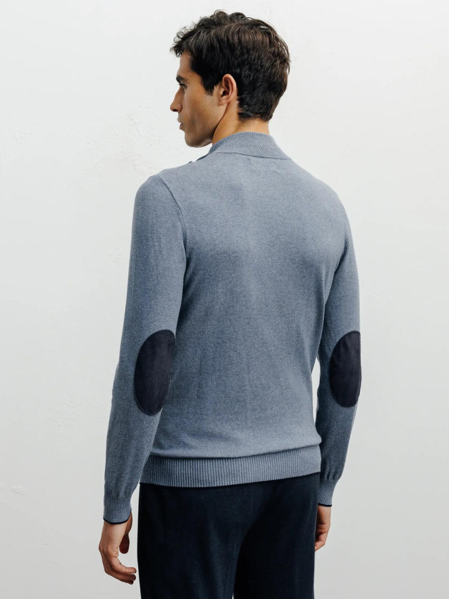 Pull à col montant demi zippé bacary bleu homme - Izac