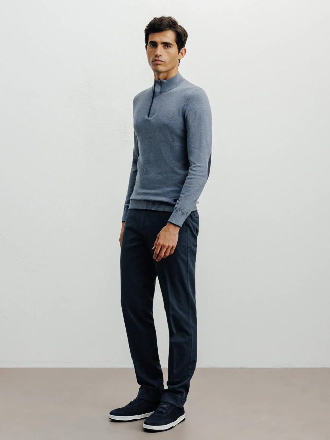 Pull à col montant demi zippé bacary bleu homme - Izac