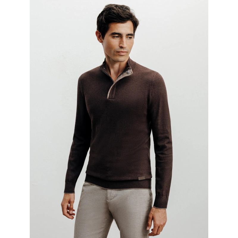 Pull à col montant demi zippé bacary marron homme - Izac