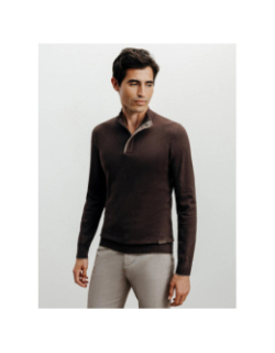 Pull à col montant demi zippé bacary marron homme - Izac