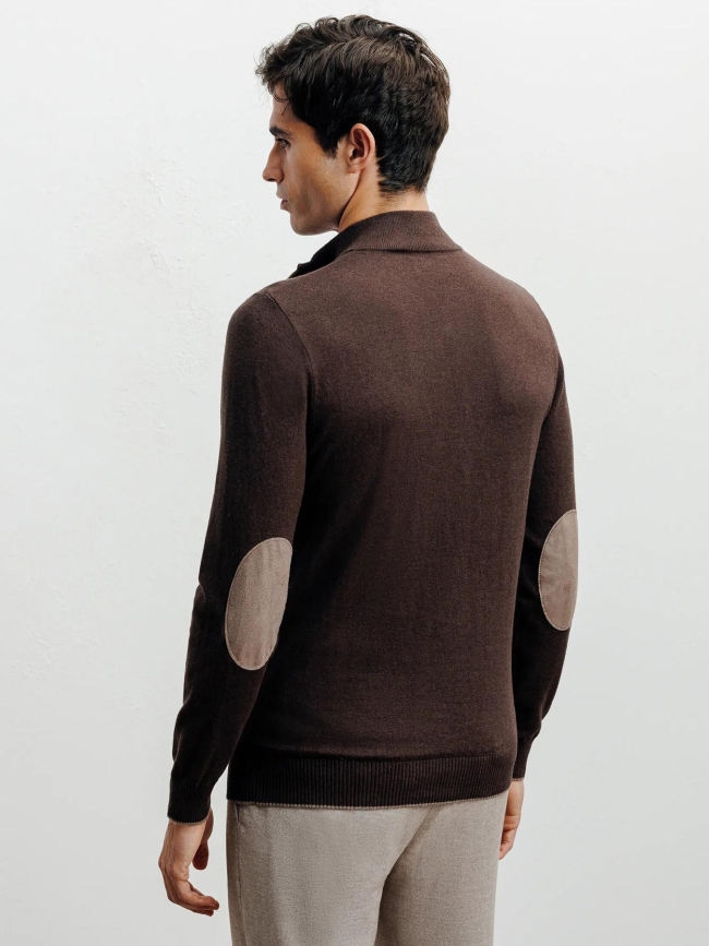Pull à col montant demi zippé bacary marron homme - Izac