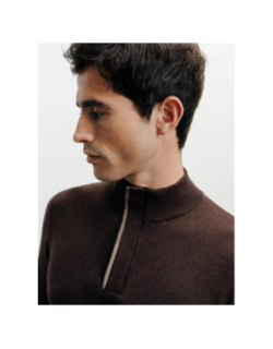 Pull à col montant demi zippé bacary marron homme - Izac
