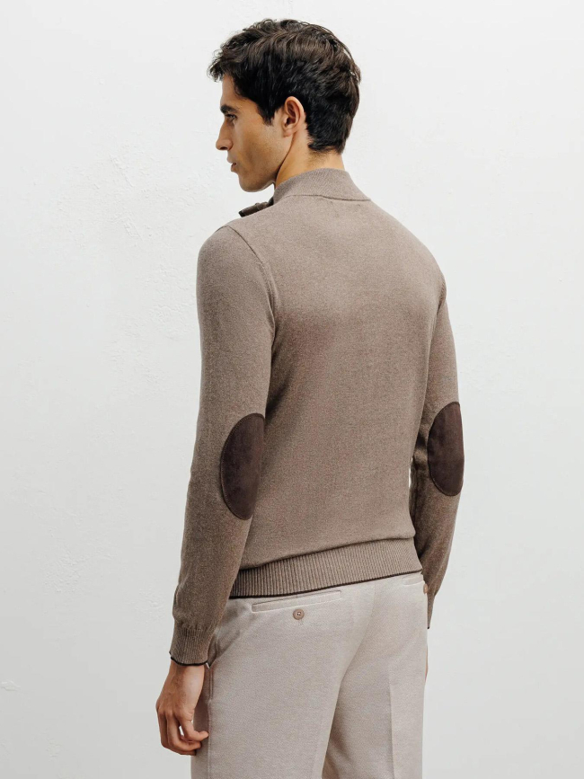 Pull à col montant demi zippé bacary marron clair homme - Izac