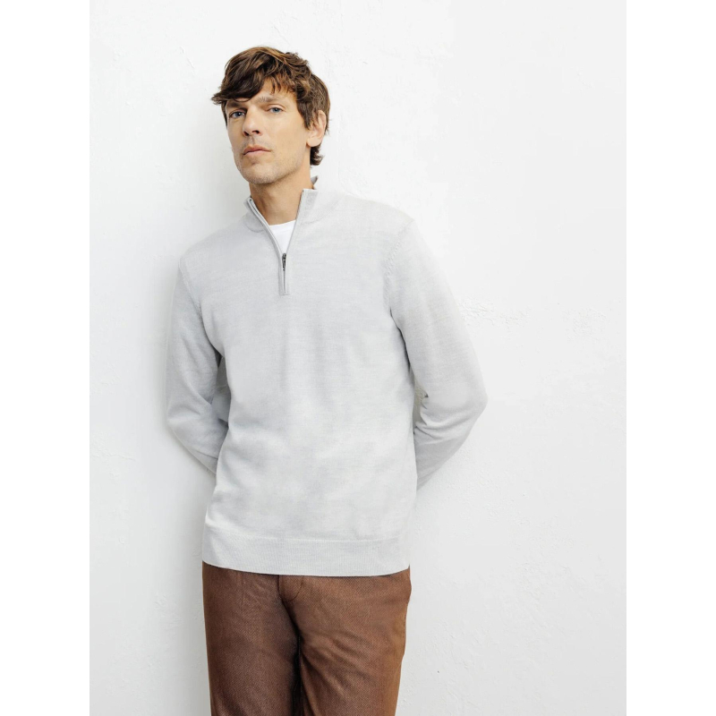 Pull à col zippé bret gris homme - Izac