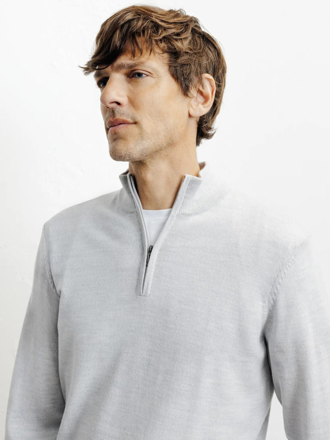 Pull à col zippé bret gris homme - Izac