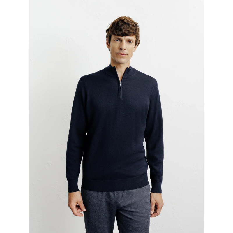 Pull à col zippé bret bleu marine homme - Izac