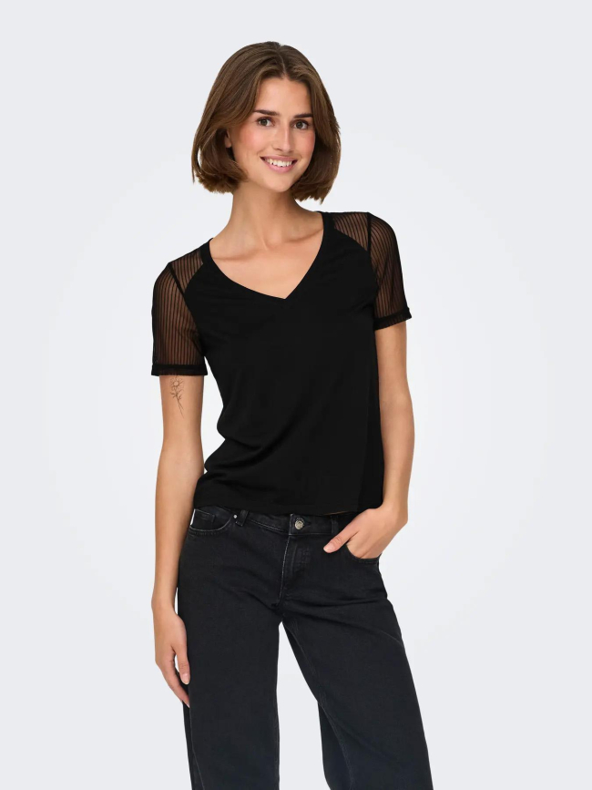 T-shirt col v stinne noir femme - Jdy