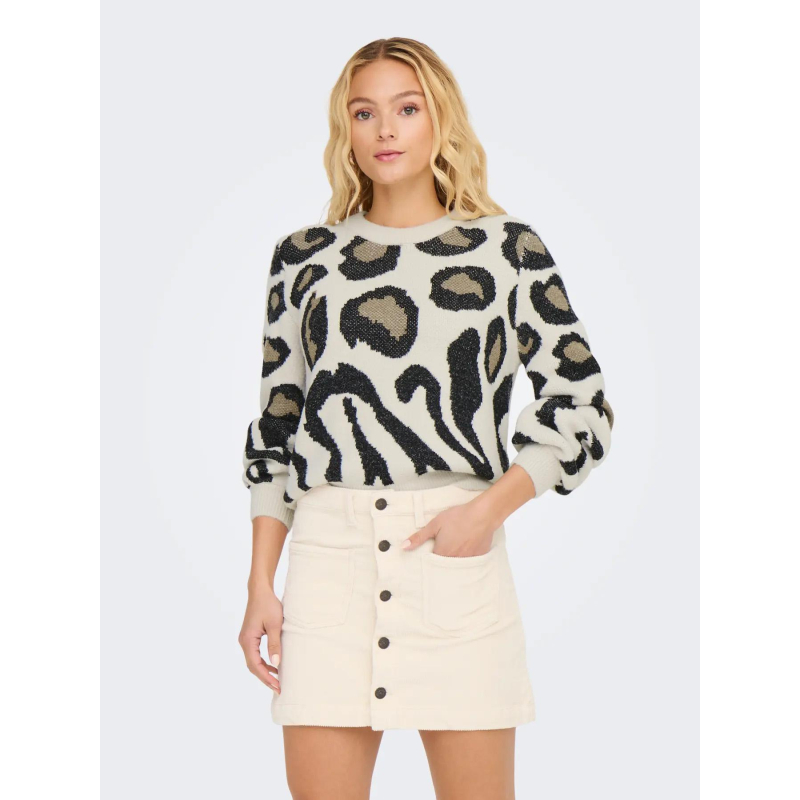 Pull en maille à motif léopard jdylorraine beige femme - JDY