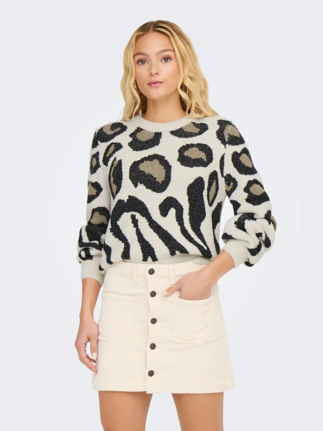Pull en maille à motif léopard jdylorraine beige femme - JDY