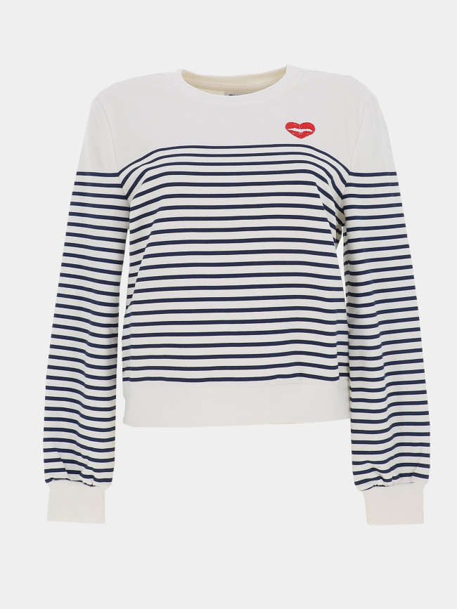 Sweat rayé à col rond onlbline blanc et bleu femme - Only