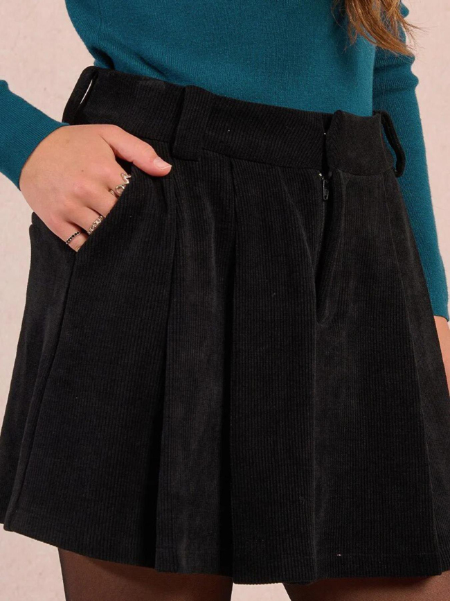 Jupe short velours côtelé noir femme - Molly Bracken