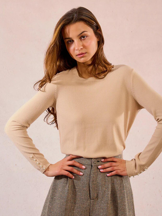 Pull fin à perles beige femme - Molly Bracken
