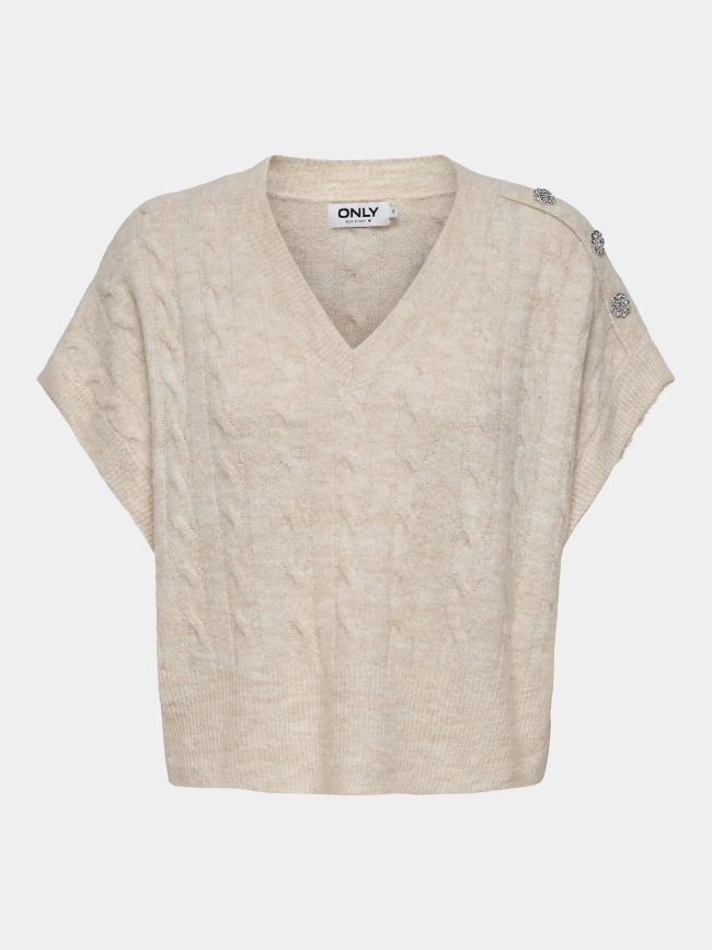 Pull col v sans manche melody beige femme - Only