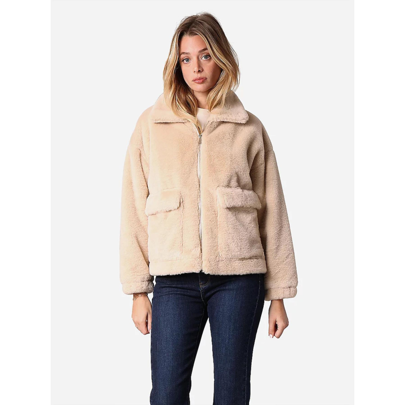 Veste fausse fourrure rusalka beige femme - Deeluxe