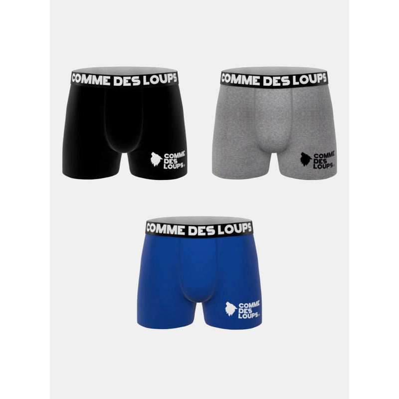 Lot de 3 boxers en coton bleu noir et gris homme - Comme Des Loups