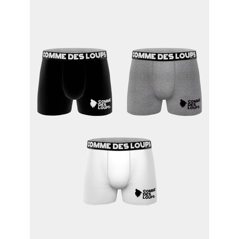 Lot de 3 boxers en coton blanc gris et noir homme - Comme Des Loups