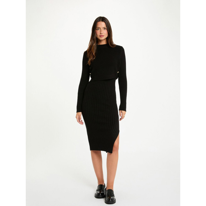 Robe pull 3/4 cintrée noir femme - Morgan