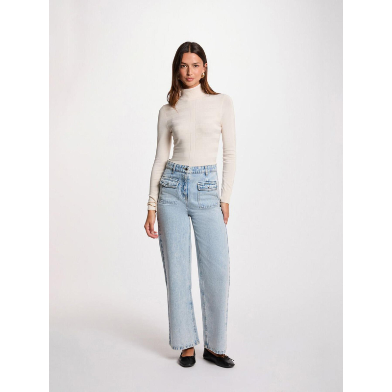 Pull fin ajusté à col roulé menthyo écru femme - Morgan