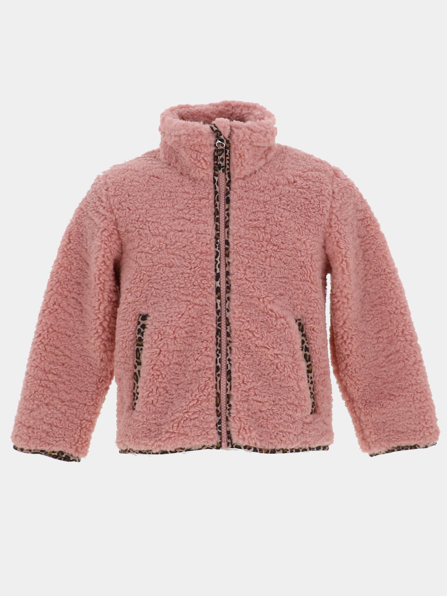 Veste polaire à motif léopard colinne rose fille - Angele Sportswear