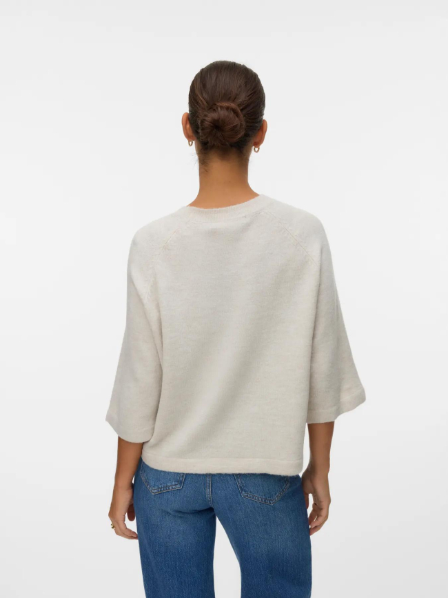 Pull en maille à manche 3/4 vmlefile beige femme - Vero Moda