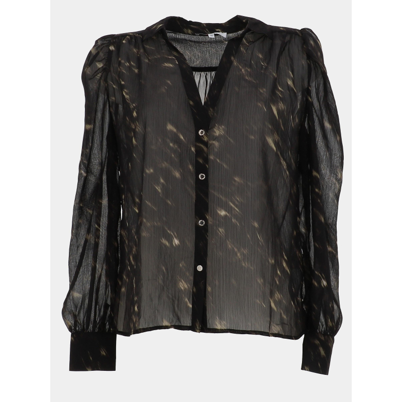 Blouse à col v imprimé cood.f noir et marron femme - Morgan