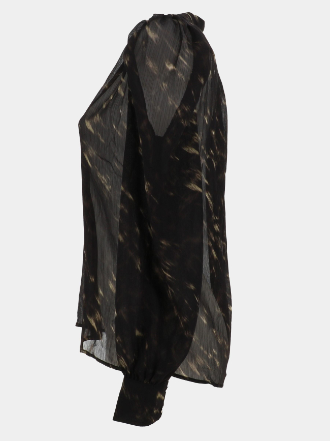Blouse à col v imprimé cood.f noir et marron femme - Morgan