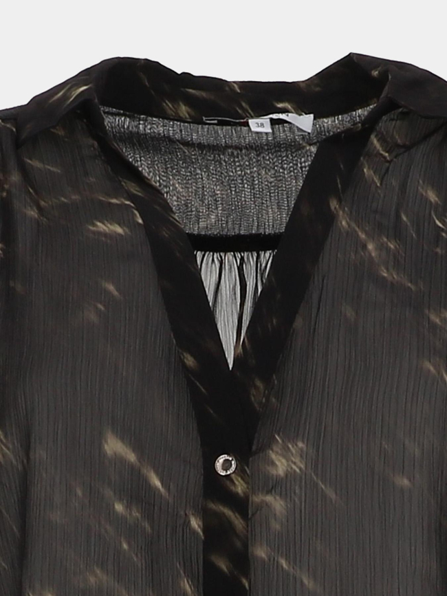 Blouse à col v imprimé cood.f noir et marron femme - Morgan