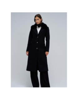 Veste longue en tissu avec col en fourrure noir femme - Salsa