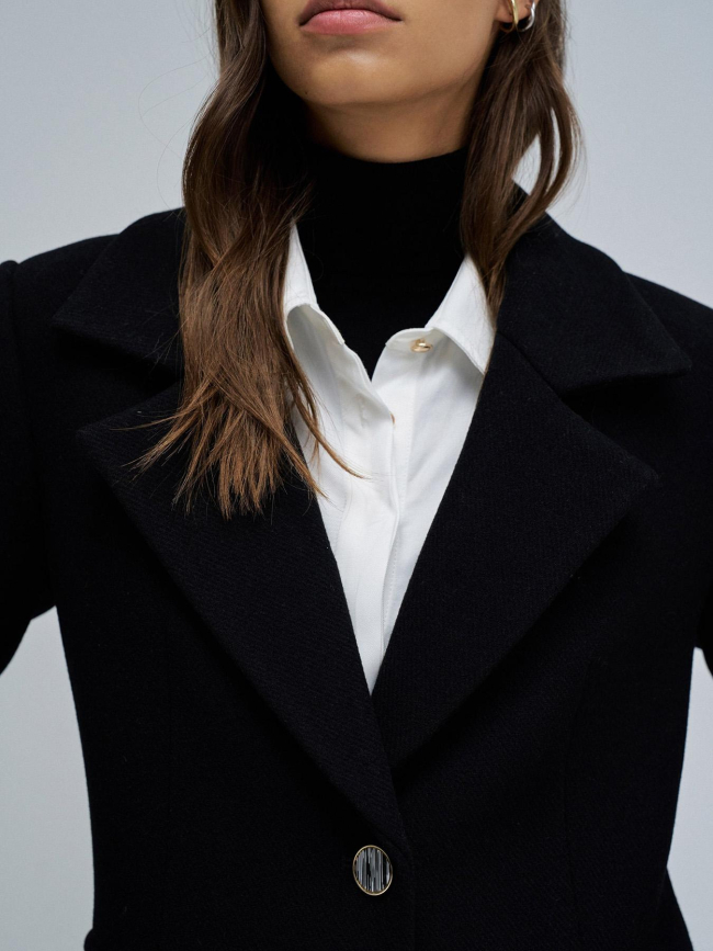 Veste longue en tissu avec col en fourrure noir femme - Salsa