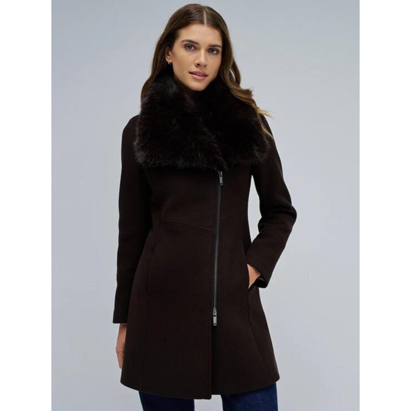 Veste en laine grace avec fourrure marron femme - Salsa