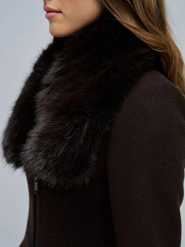 Veste en laine grace avec fourrure marron femme - Salsa