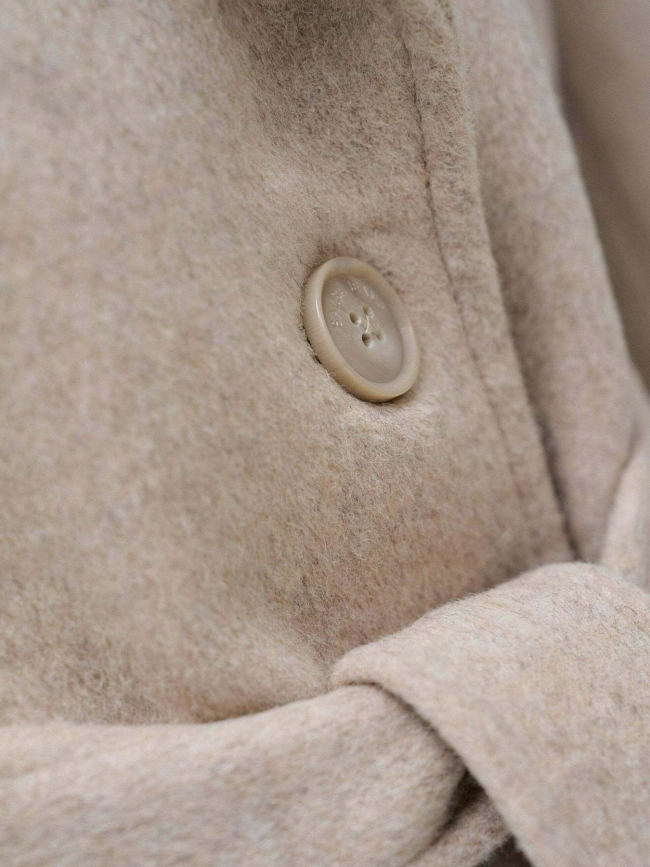 Manteau long chiné en laine et fausse fourrure beige femme - Salsa
