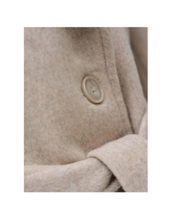 Manteau long chiné en laine et fausse fourrure beige femme - Salsa