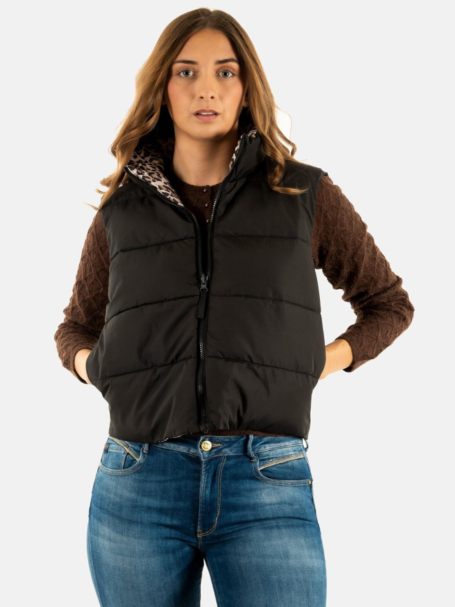 Doudoune sans manche réversible léopard tammy noir femme - Only