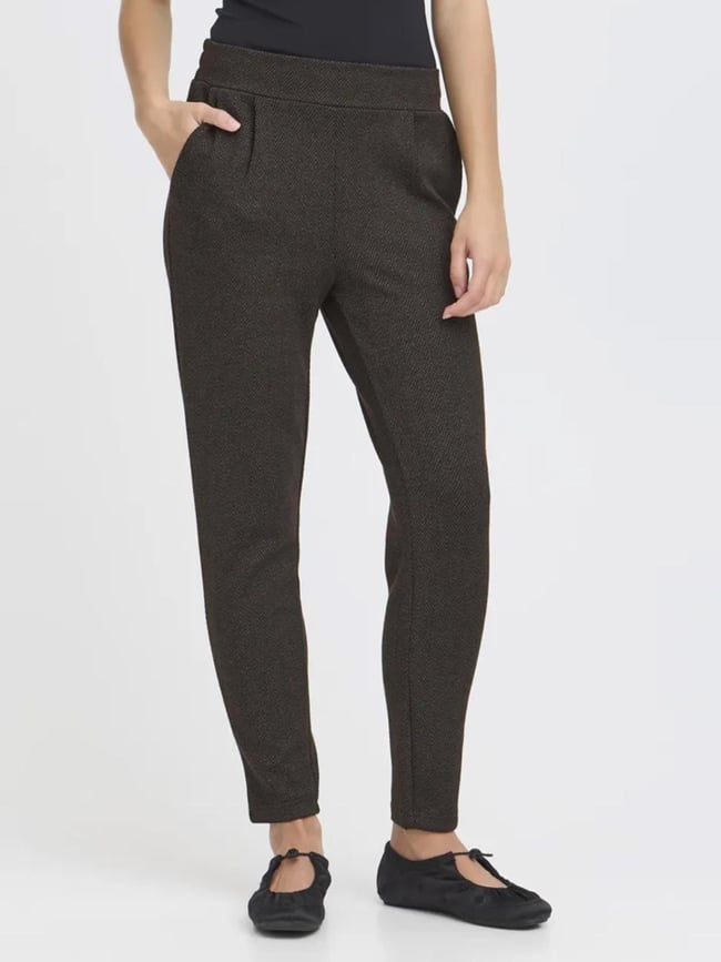Pantalon jacquard kate marron noir femme - Ichi