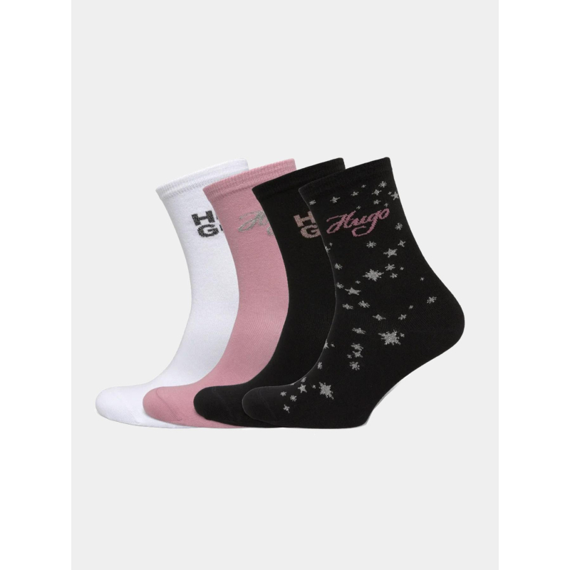 Pack cadeau de 4 paires de chaussettes blanc noir rose femme - Hugo