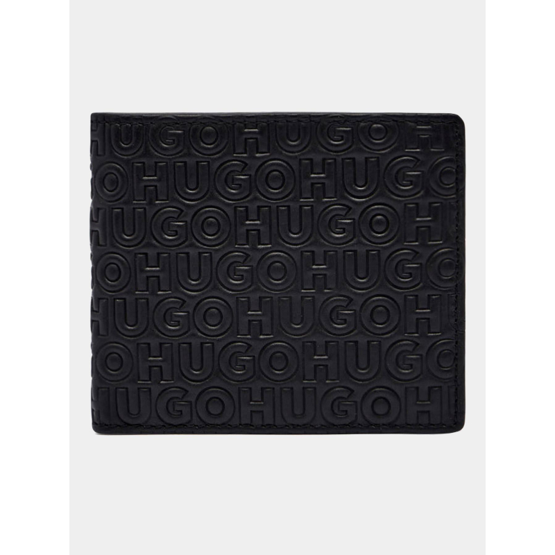 Portefeuille deux volets à multiples logos reliefs noir homme - Hugo