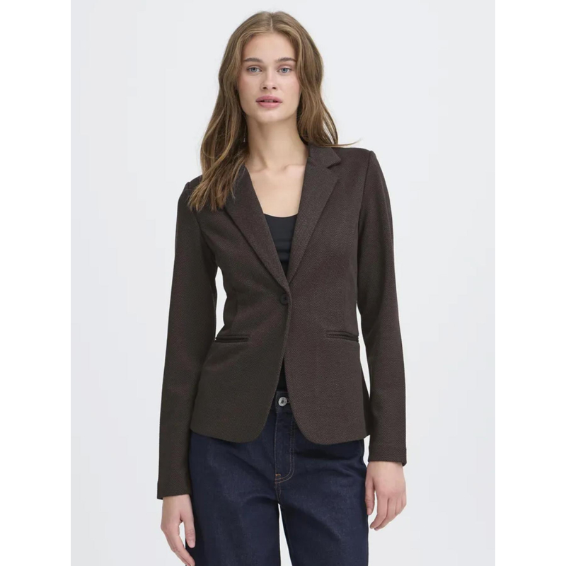 Veste blazer chevron jacquard kate marron femme - Ichi