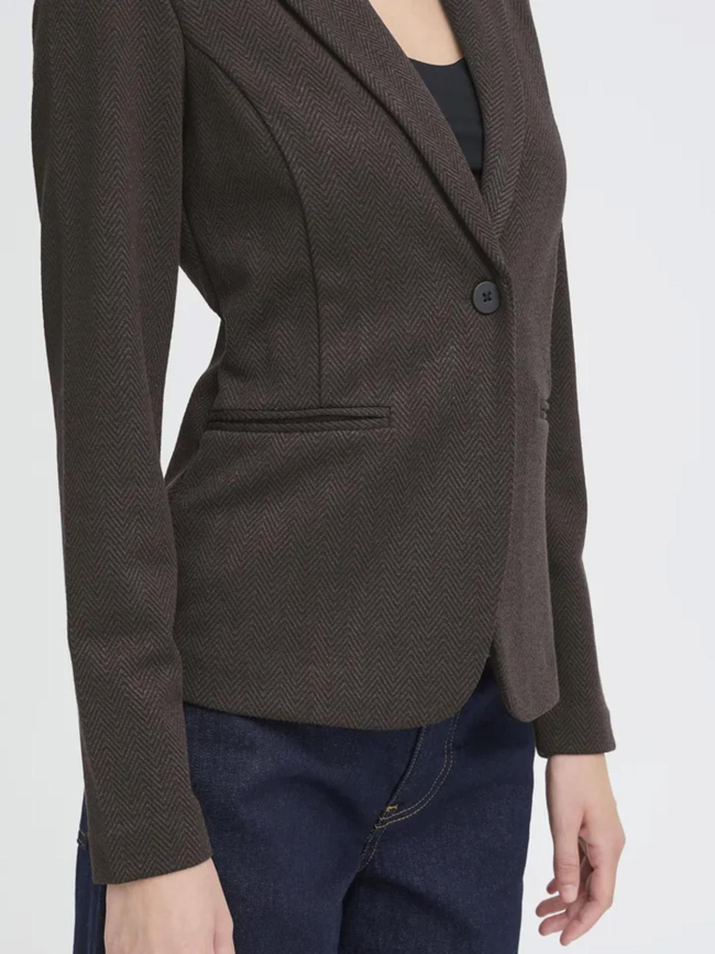 Veste blazer chevron jacquard kate marron femme - Ichi