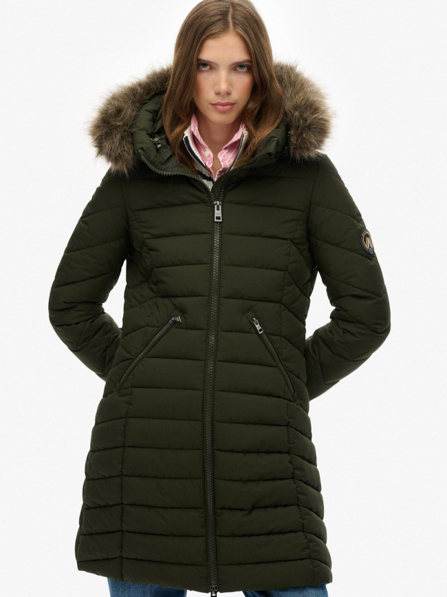 Doudoune mi-longue à capuche fuji kaki femme - Superdry