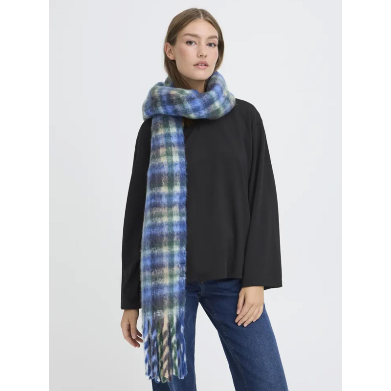 Echarpe à carreaux iamebella bleu vert femme - Ichi
