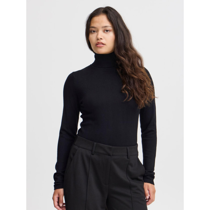 Pull fin col roulé mafa noir femme - Ichi